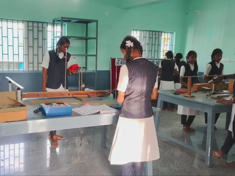 Photo of a science laboratory with students working on the benches