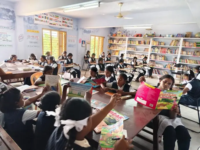 Library room of Saint Antony school with students working there