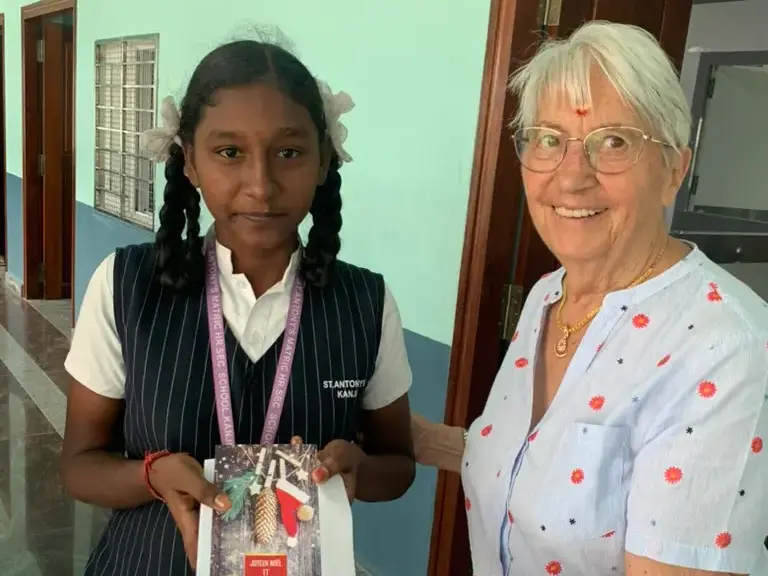 Marine Danthony with a student from Saint Antony school