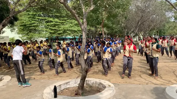 Students from Saint Antony school practicing sports